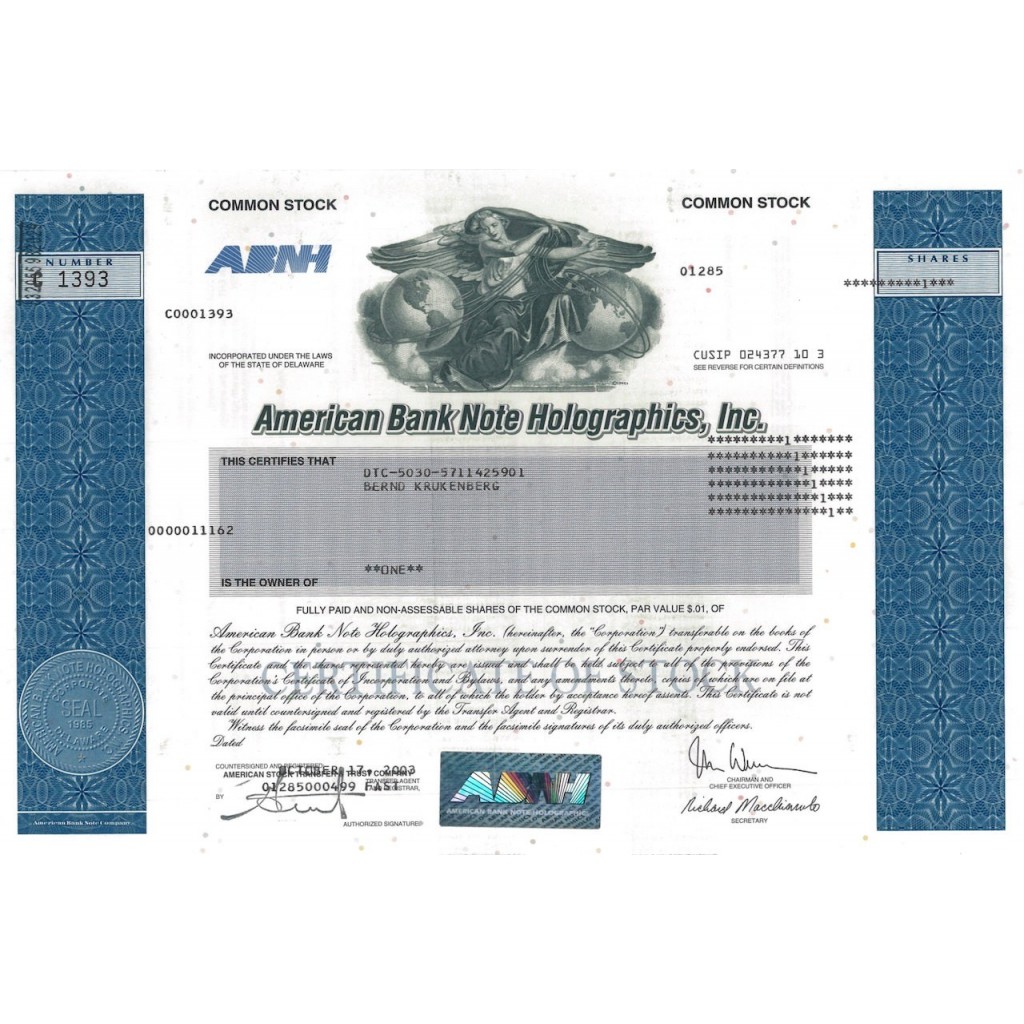 AMERICAN BANK NOTE HOLOGRAPHICS, INC. 1 AZIONE - 2003
