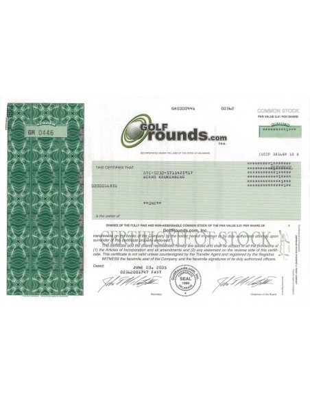 GOLF ROUNDS.COM INC. - 1 AZIONE - 2005