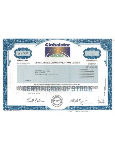 GLOBALSTAR TELECOMMUNICATIONS LIMITED - 1 AZIONE - 2002