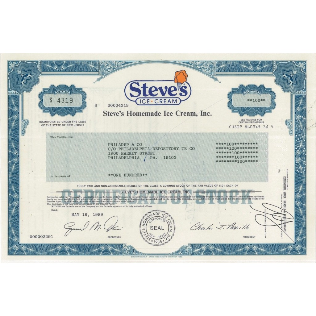 STEVES ICE CREAM - 100 AZIONI - 1989