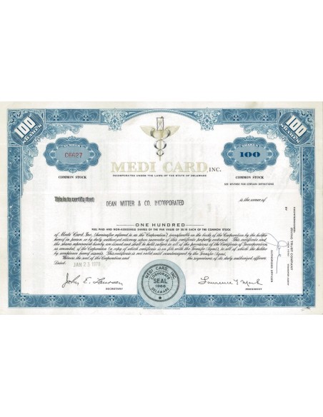 MEDI CARD, INC. - 100 AZIONI - 1970