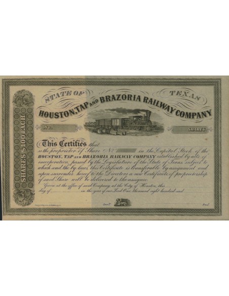 HOUSTON, TAP AND BRAZORIA RAILWAY COMPANY - AZIONI 1860