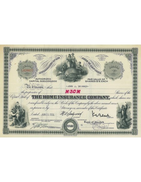 THE HOME INSURANCE COMPANY - 30 AZIONI 1956