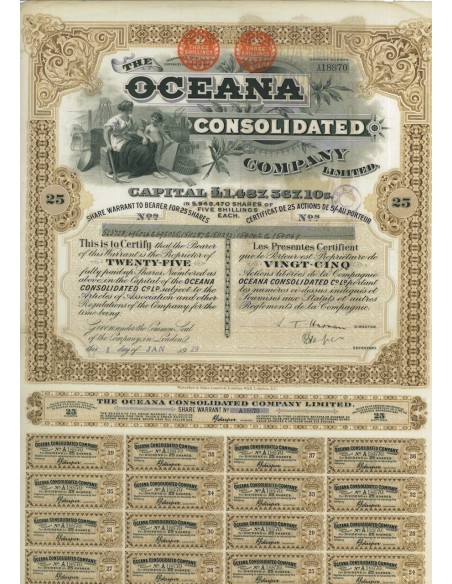 THE OCEANA CONSOLIDATED COMPANY LIMITED - 25 AZIONI - 1929