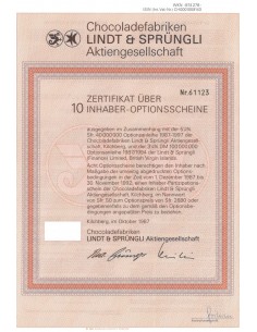 CHOCOLADEFABRIKEN LINDT AND SPRUNGLI - 10 OBBLIG. 1987