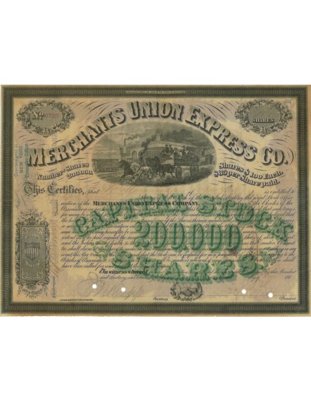 MERCHANTS UNION EXPRESS CO. 100 AZIONI - 1863