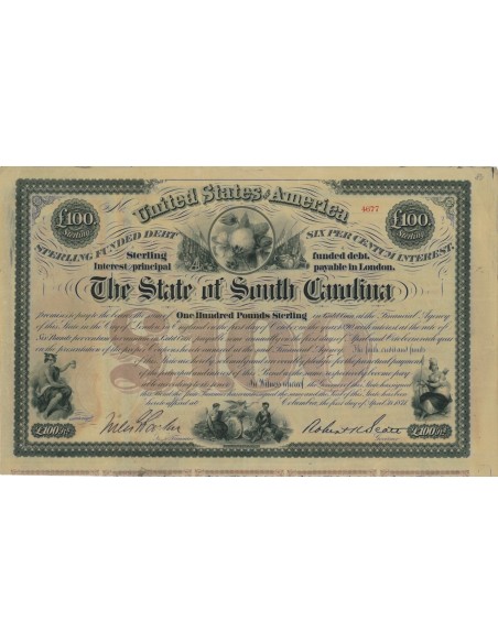 THE STATE OF SOUTH CAROLINA - 100 STERLINE - 1871