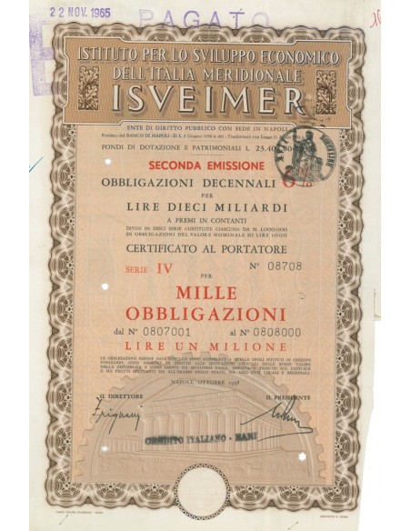 ISVEIMER - Certificato da mille obbligazioni, colore marrone