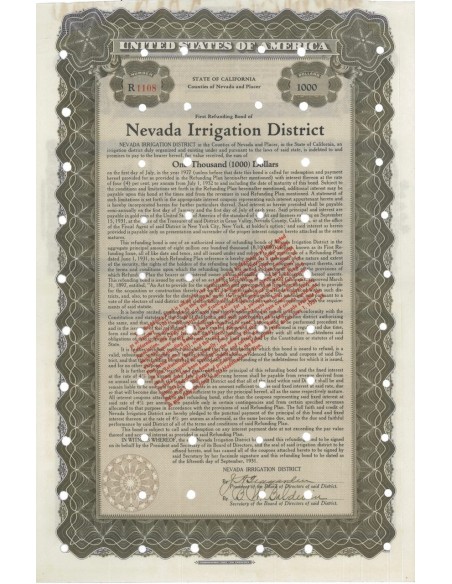 NEVADA IRRIGATION DISTRICT - 1000 DOLLARI - 1931