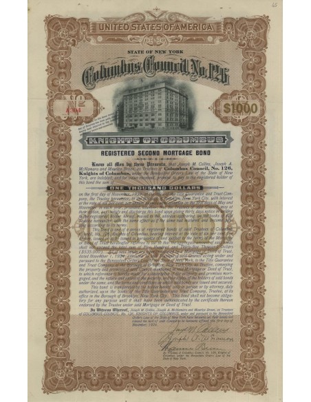 COLUMBUS COUNCIL NO. 126 - 1000 DOLLARI - 1924