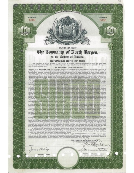 TOWNSHIP OF NORTH BERGEN - 1000 DOLLARI - 1945