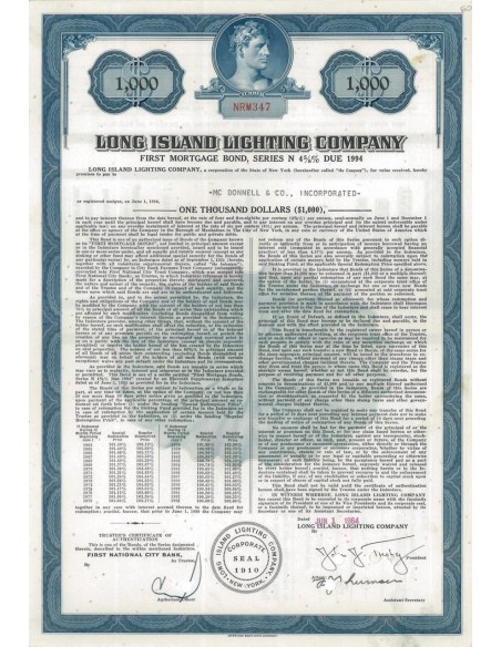 LONG ISLAND LIGHTING COMPANY - 1000 DOLLARI - 1964