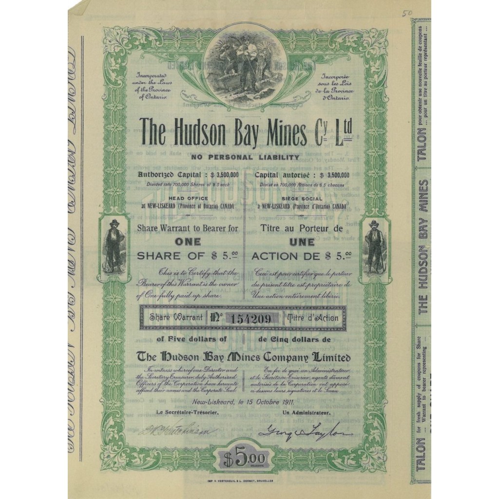 THE HUDSON BAY MINES C. LTD - 1 AZIONE - 1911