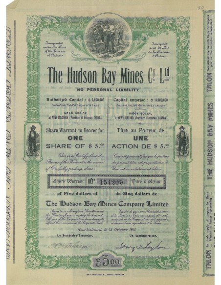 THE HUDSON BAY MINES C. LTD - 1 AZIONE - 1911