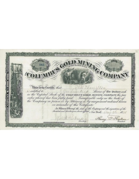 THE COLUMBUS GOLD MINING COMPANY - 100 AZIONI - 1880