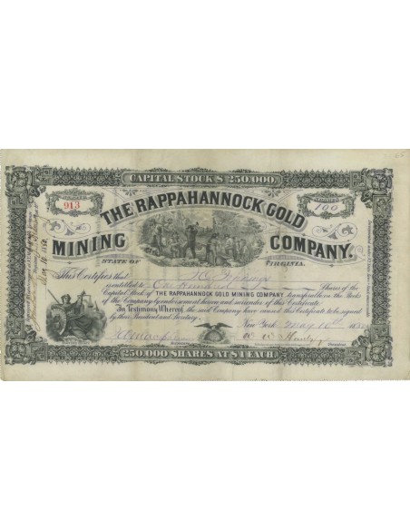 THE RAPPAHANNOCK GOLD MINING COMPANY - 100 AZIONI - 1880