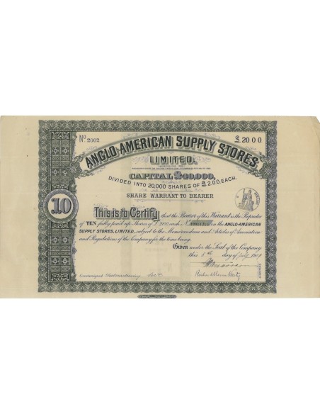 ANGLO-AMERICAN SUPPLY STORES - AZIONI - 1919