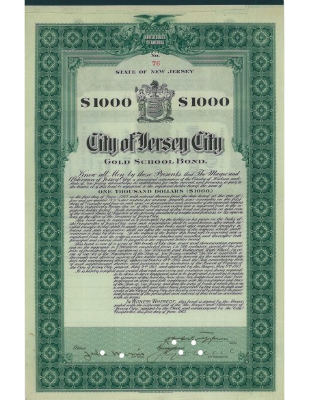 CITY OF JERSEY CITY - 1000 DOLLARI - 1912