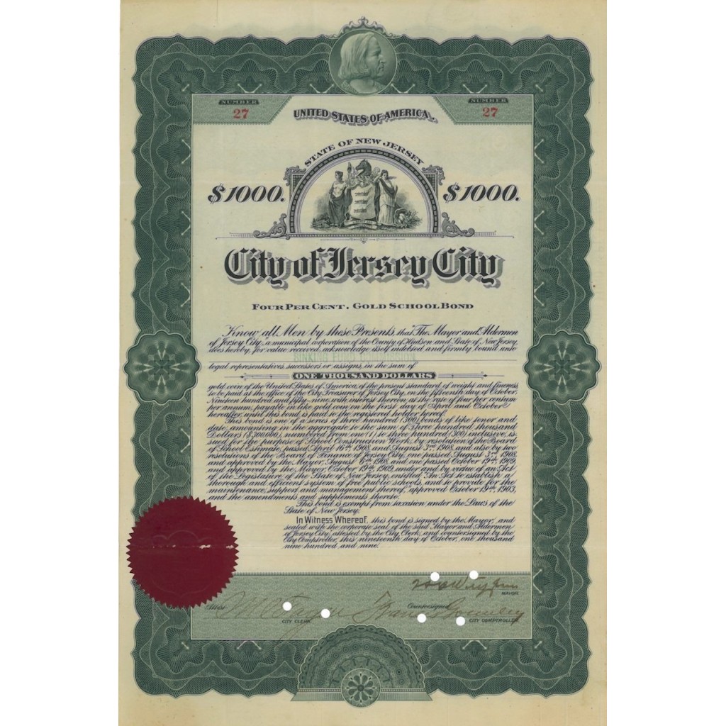 CITY OF JERSEY CITY - 1000 DOLLARI - 1903