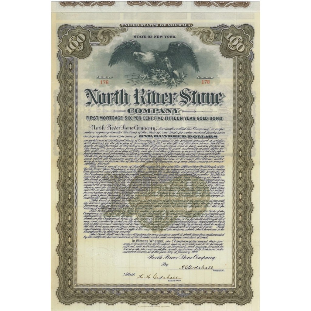 NORTH RIVERS STONE COMPANY - 100 DOLLARI - 1910