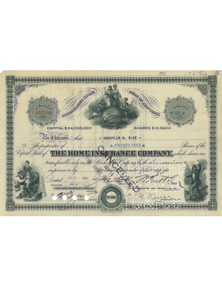 THE HOME INSURANCE COMPANY - 25 AZIONI 1931
