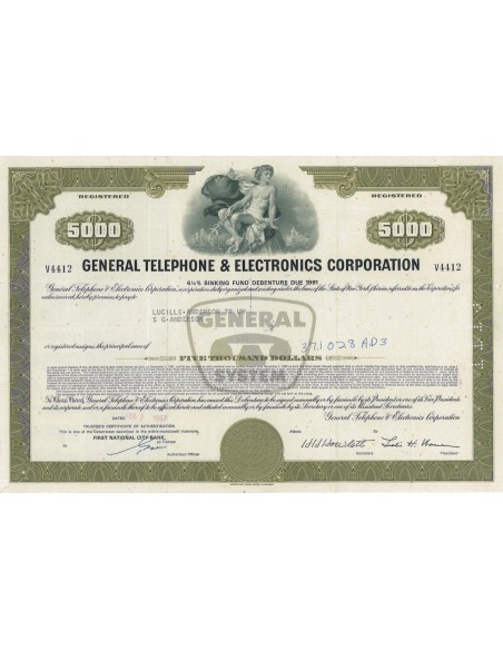 GENERAL TELEPHONE AND ELETTRONICS CORP. 5000 DOLLARI - 1967