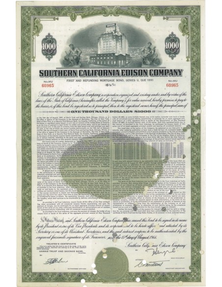 SOUTHERN CALIFORNIA EDISON COMPANY - 1000 DOLLARI 1966