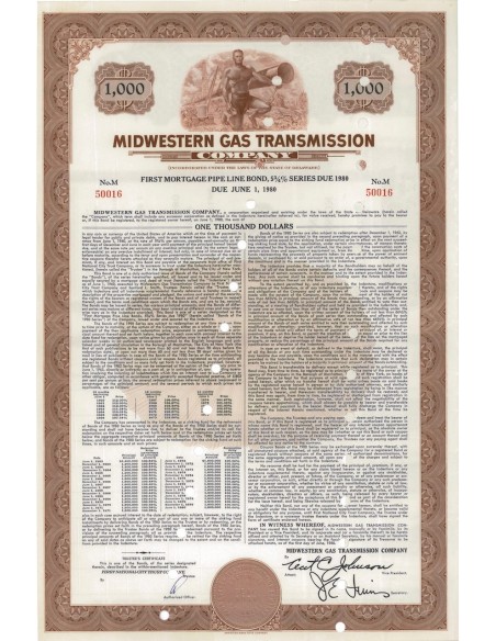 MIDWESTERN GAS TRANSMISSION COMPANY 1000 DOLLARI - 1951