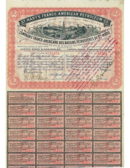 ST. MARY'S FRANCO-AMERICAN PETROLEUM CO. 2 AZIONI - 1902
