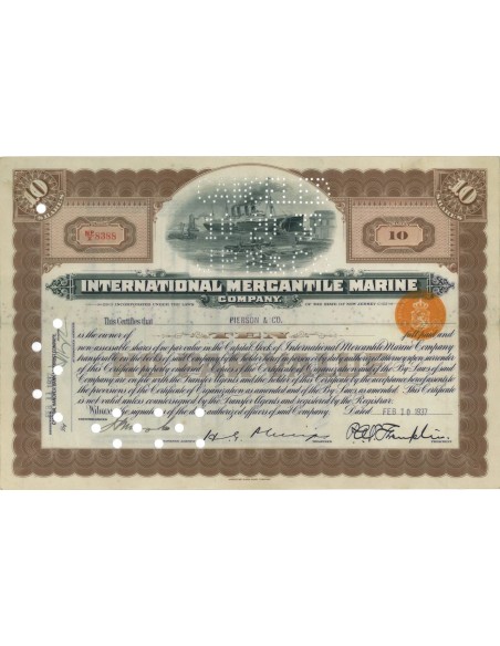INTERNATIONAL MERCANTILE MARINE (TITANIC) - 10 AZIONI - 1937