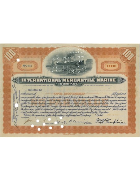 INTERNATIONAL MERCANTILE MARINE (TITANIC) - 100 AZIONI - 1930