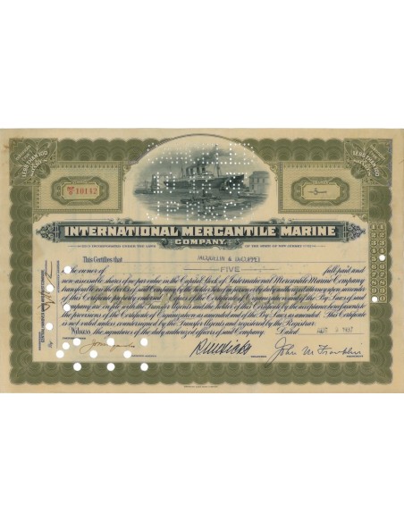 INTERNATIONAL MERCANTILE MARINE (TITANIC) - 5 AZIONI - 1937