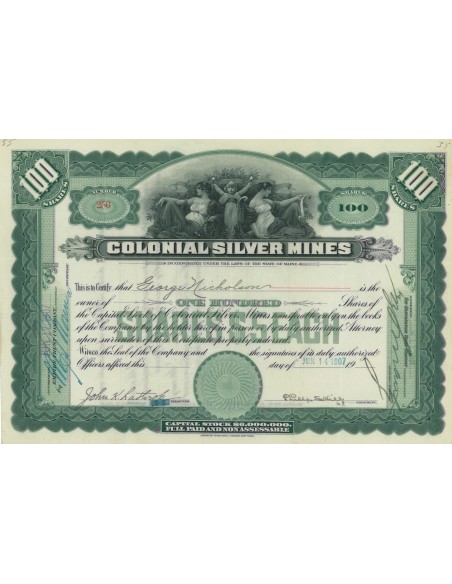 COLONIAL SILVER MINES - 100 AZIONI - 1907