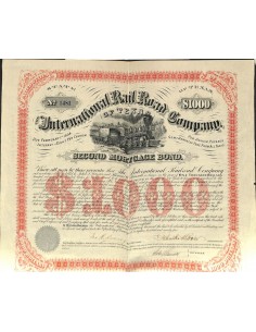 THE INTERNATIONAL RAILROAD COMPANY OF TEXAS - 1000 DOLLARI 1874