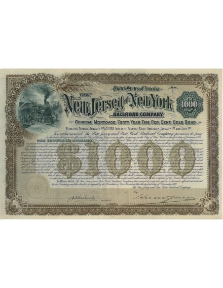 THE NEW JERSEY AND NEW YORK RAILROAD COMPANY - 1000 DOLLARI - 1933