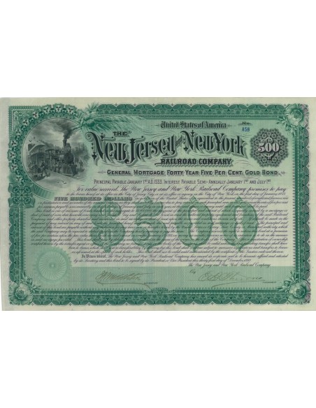 THE NEW YORK JERSEY AND NEW YORK RAILROAD COMP. 500 DOLLARI 1892