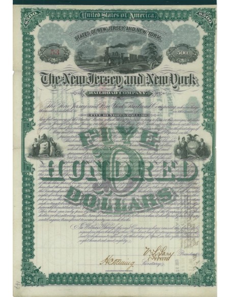 THE NEW JERSEY AND NEW YORK RAILROAD COMPANY - 500 DOLLARI - 1880