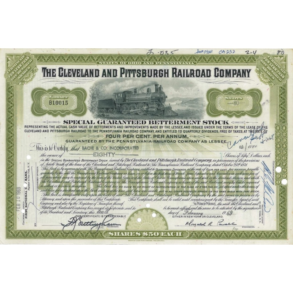 THE CLEVELAND AND PITTSBURGH RAILROAD COMPANY - 80 AZIONI - 1969