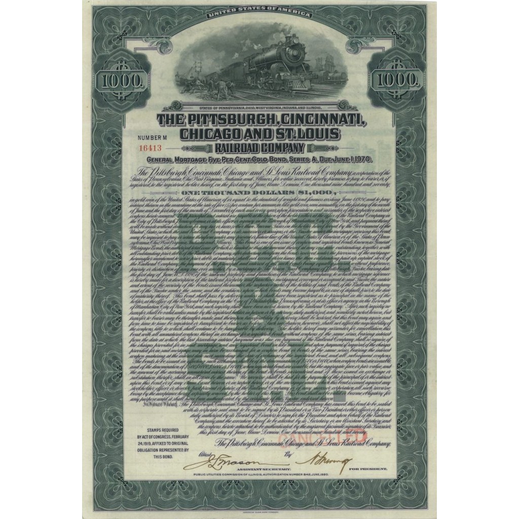 THE PITTSBURGH,CINCINNATI,CHICAGO AND ST. LOUIS - 1000 DOLLARI 1970