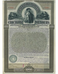 CLEVELAND, CINCILLANTI,CHICAGO E ST. LUIS RAILWAY 1000 DOLLARI 1893