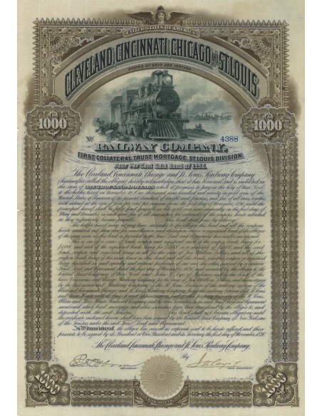 CLEVELAND, CINCILLANTI,CHICAGO E ST. LUIS RAILWAY 1000 DOLLARI 1990