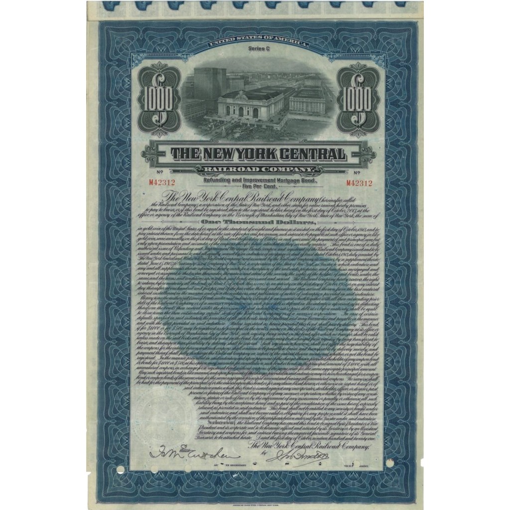THE NEW YORK CENTRAL RAILROAD COMP. 1000 DOLLARI - 2013