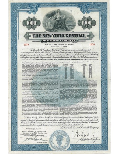THE NEW YORK CENTRAL RAILROAD COMP. 1000 DOLLARI - 1990