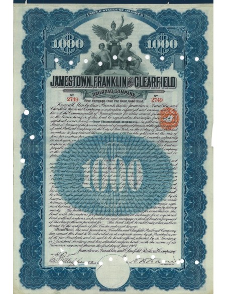 JAMESTOWN, FRANKLIN AND CLEARFIELD RAILROAD COMP. 1000 DOLLARI - 1959