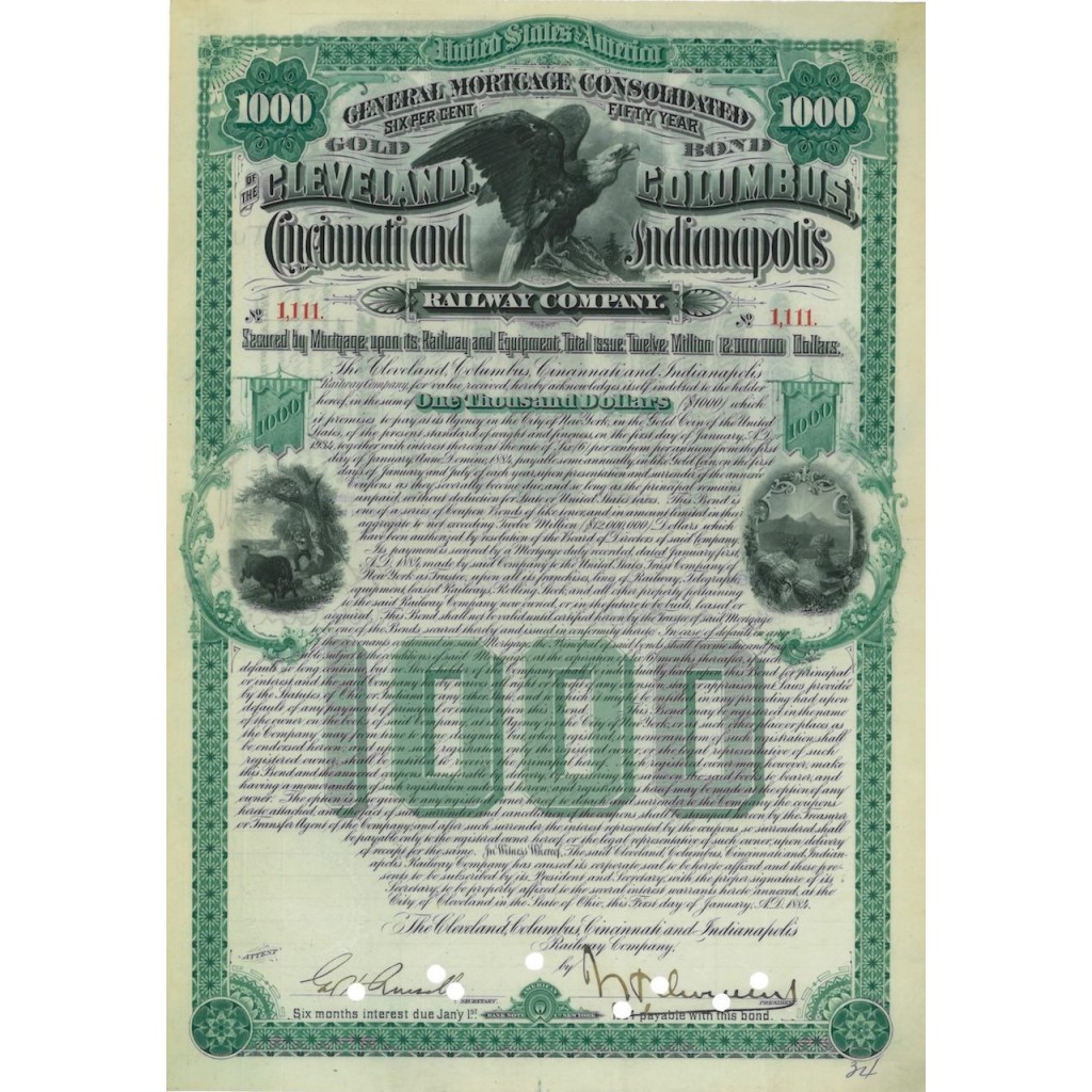 THE CLEVELAND COLUMBUS CINCINNATI AND INDIANAPOLIS - 1000 DOLLARI - 1934