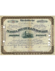 PEORIA, DECATUR AND EVANSVILLE RAILWAY COMPANY - 5 AZIONI - 1887