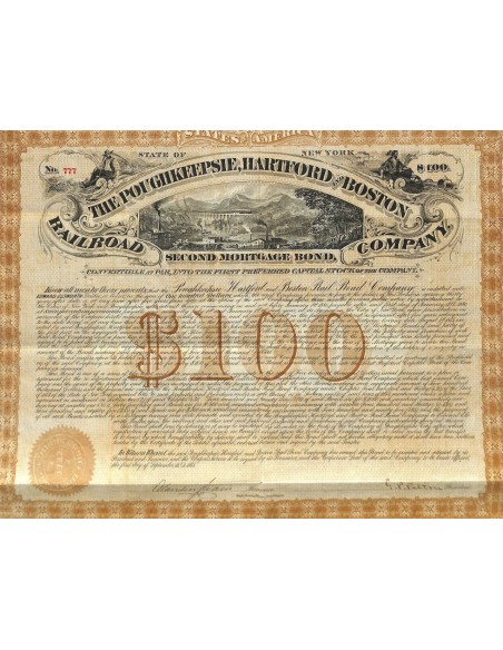 THE POUGHKEEPSIE HARTFORD AND BOSTON RAILROAD COMP. - 1000 DOLLARI 1875