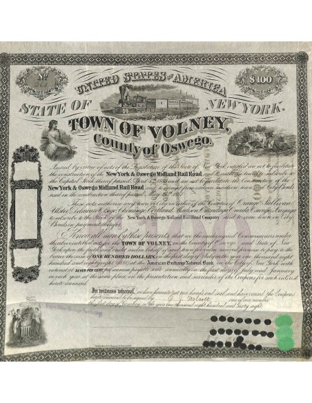 TWOWN OF VOLNEY COUNTRY OF OSWEGO - 100 DOLLARI - 1868