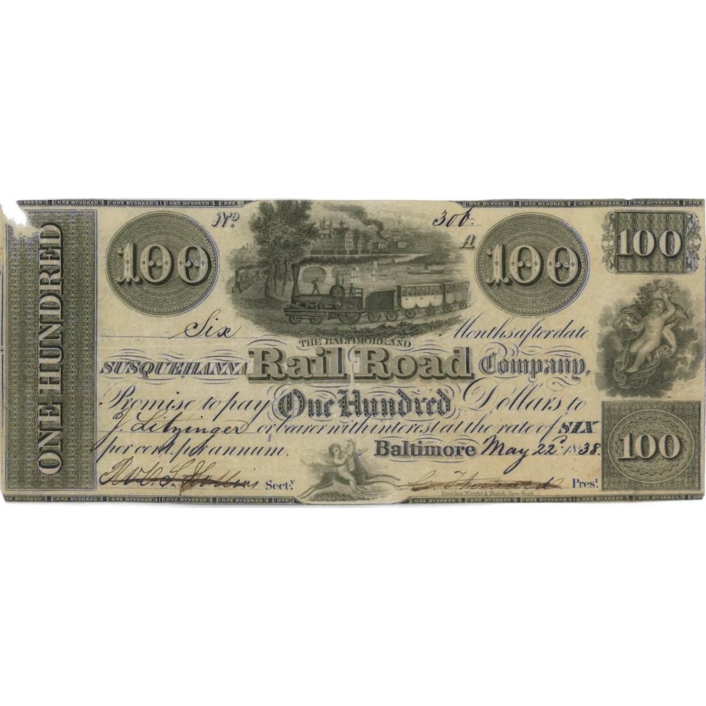 SUSQUEHANNA RAILROAD COMPANY - 100 DOLLARI - 1838