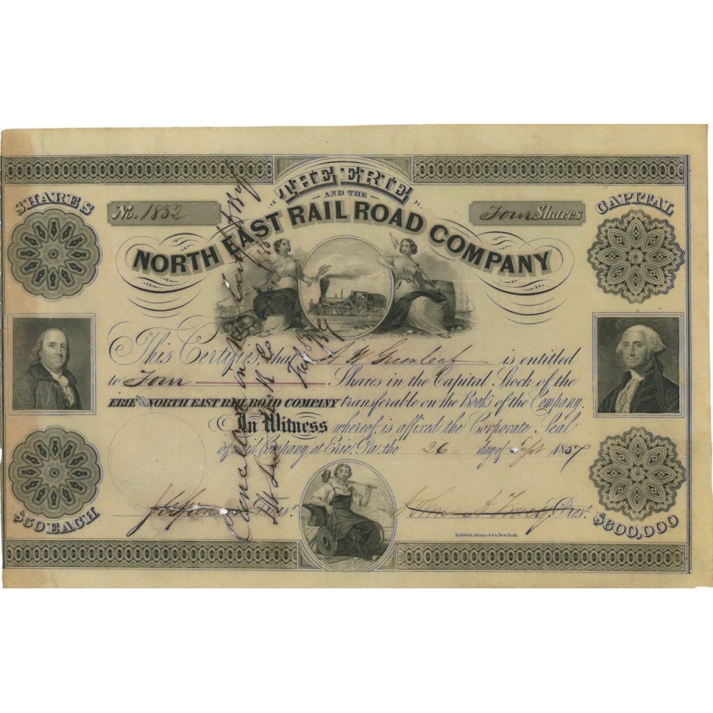 THE ERIE AND THE NORTH EAST RAILROAD COMPANY - 4 AZIONI - 1857